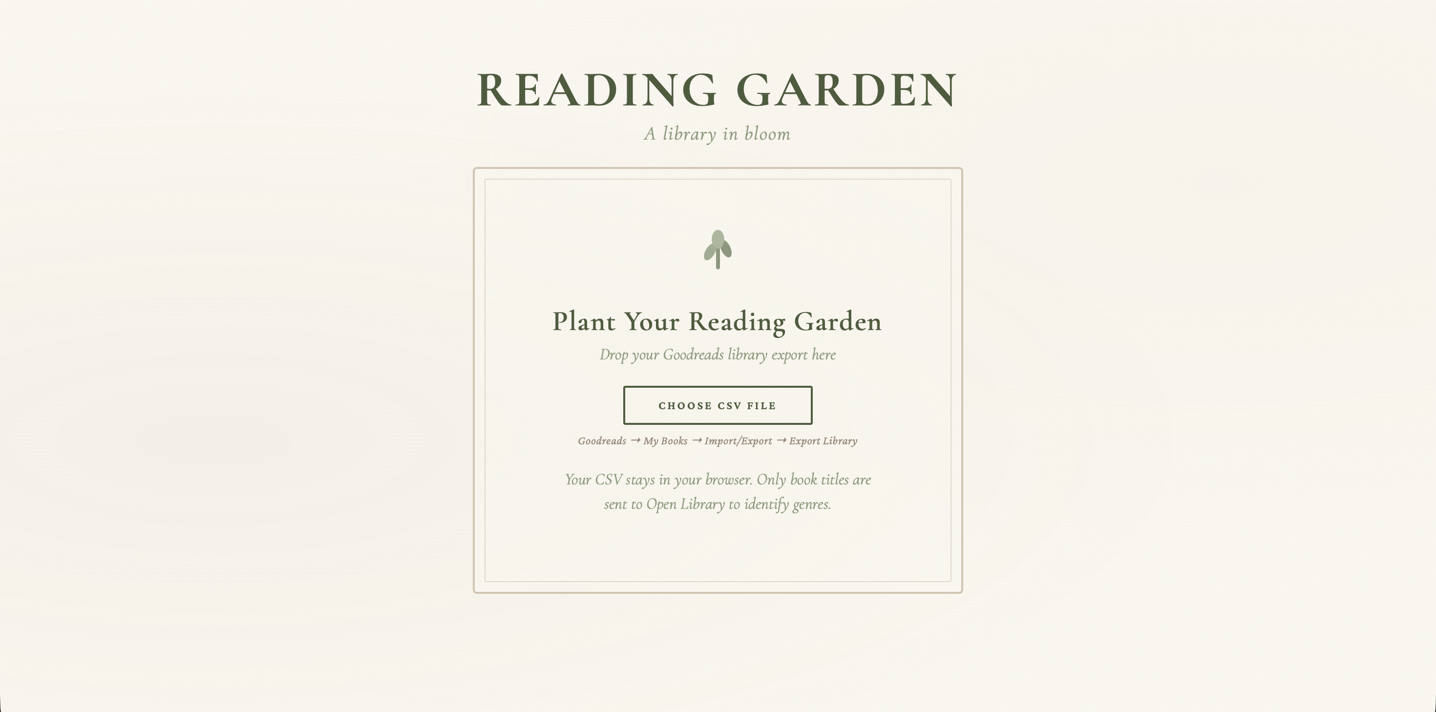 Reading Garden — Upload Screen